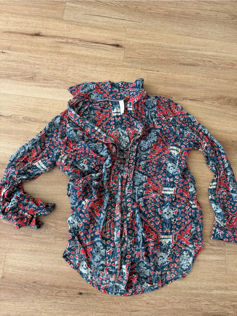 Pilcro Red, Blue and Cream Geometric Button-Front Shirt